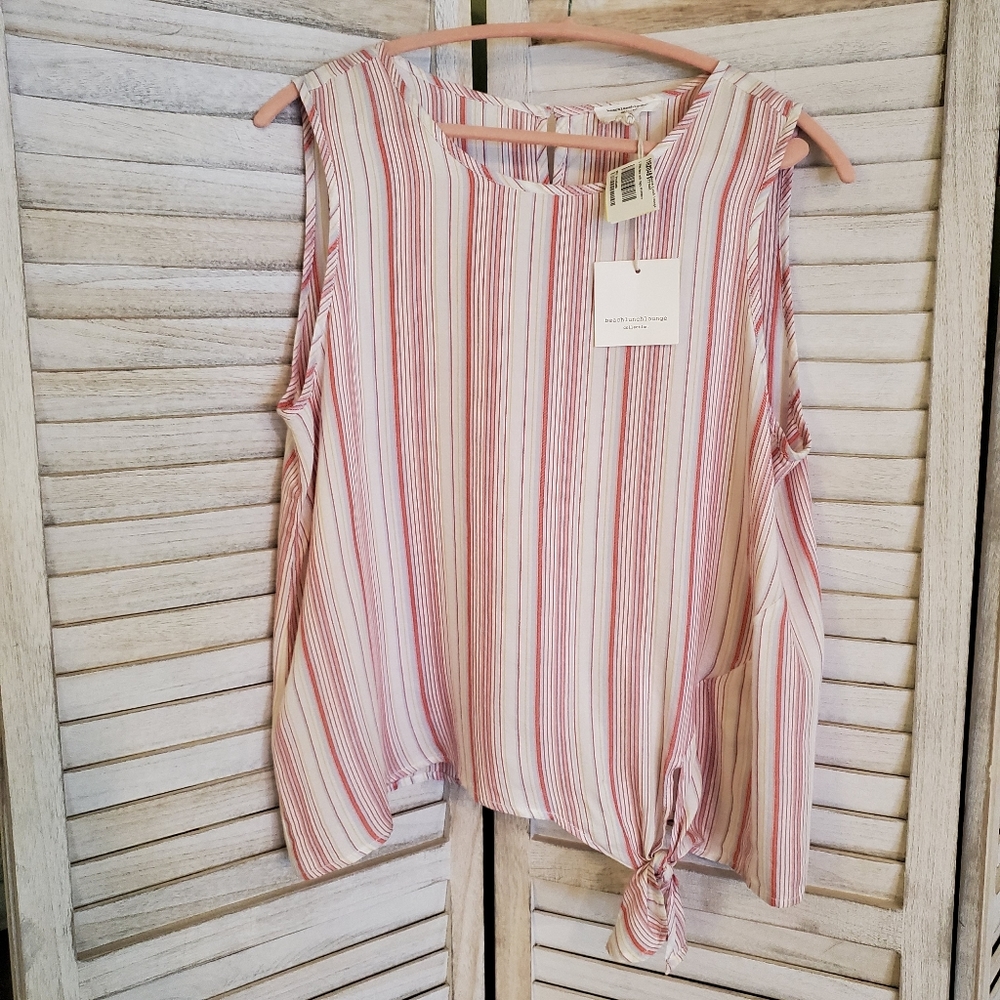 3 for $15.00 BEACHLUNCHLOUNGE Striped tank shirt tie at side Sz L New